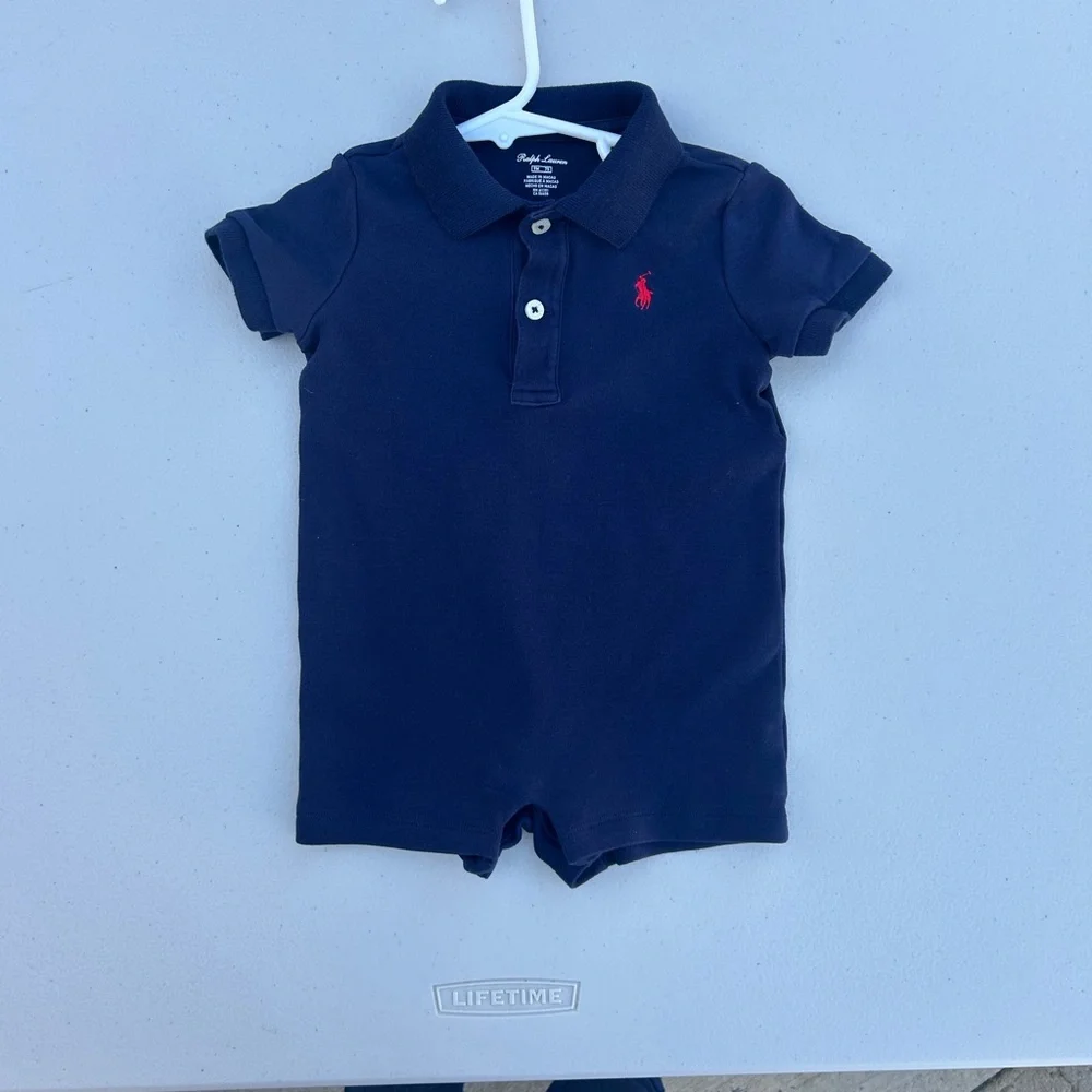 Ralph Lauren Navy Romper with Red Emblem